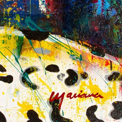 Alternate image for Signed Expressionist Jungle-Themed Oil Painting of a Jaguar Colors of the Jungle