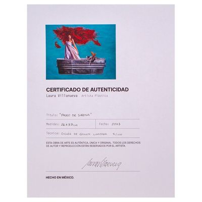 Alternate image for Signed Surrealist Giclee Print of a Woman and Kitten Mermaid Promenade