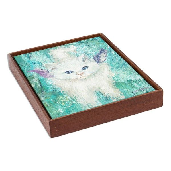 Alternate image for Original Signed Framed Cat Painting from Mexico Dreamy Cat II
