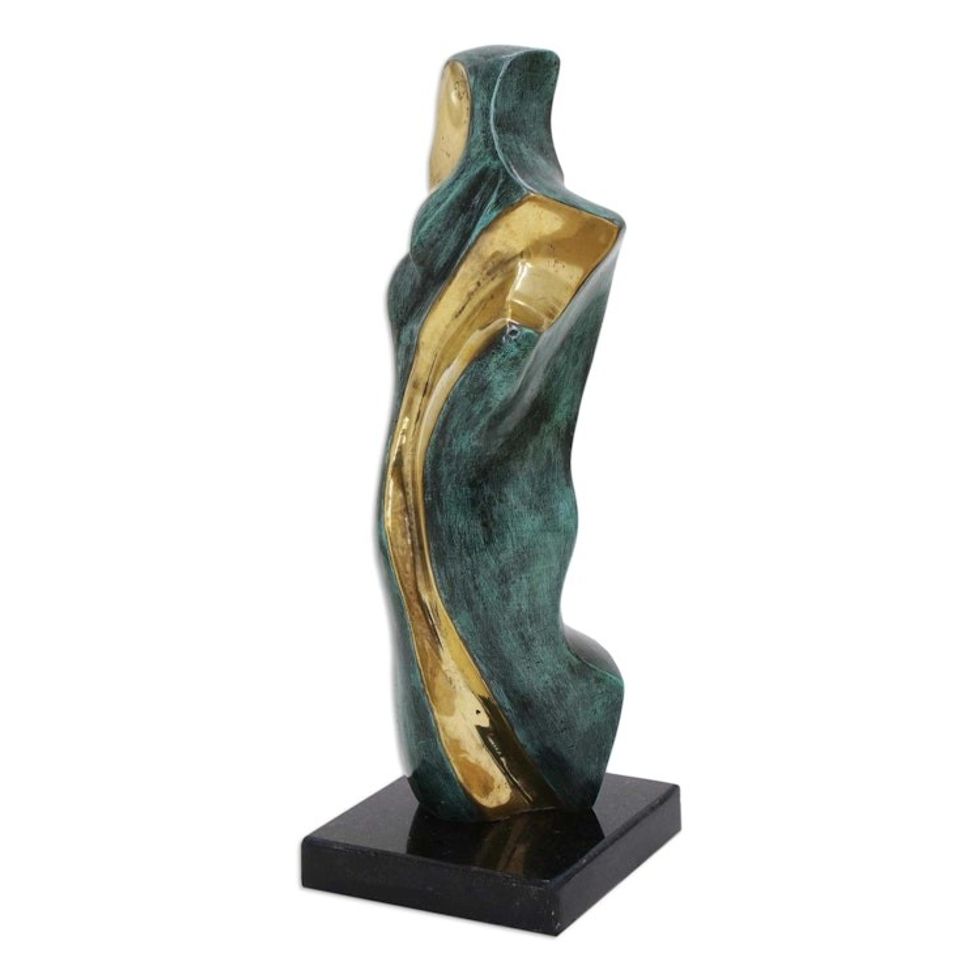 Torso of a Bullfighter in Golden and Green Bronze on Granite 'Stylized Bullfighter I'