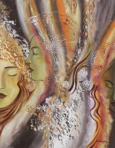 Alternate image for Expressionist Painting of Three Goddesses from Brazil Mystic Goddesses