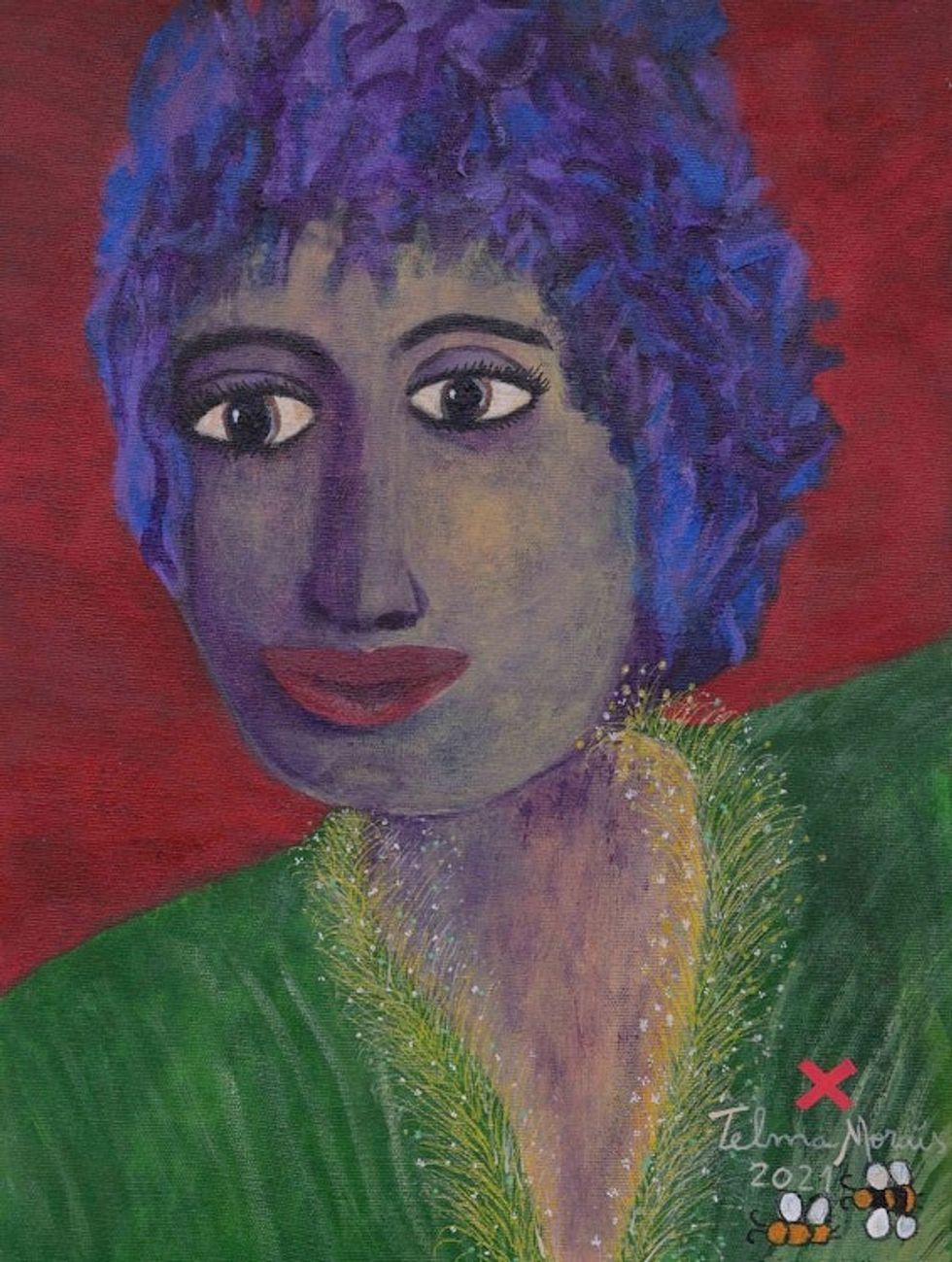 Acrylic Naif Portrait on Canvas 'Portrait of a Woman'