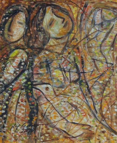 Alternate image for Cubist Style Earthtone Womens Portrait Painting from Brazil Women II