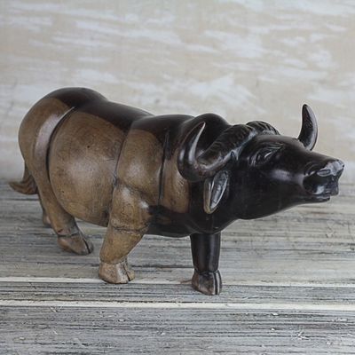 Alternate image for Ebony Wood Water Buffalo Sculpture from Ghana Lowing Water Buffalo