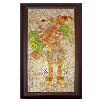 Alternate image for Framed Aluminum Repousse Eagle Warrior Alcohol Painting Cacaxtla Eagle Knight