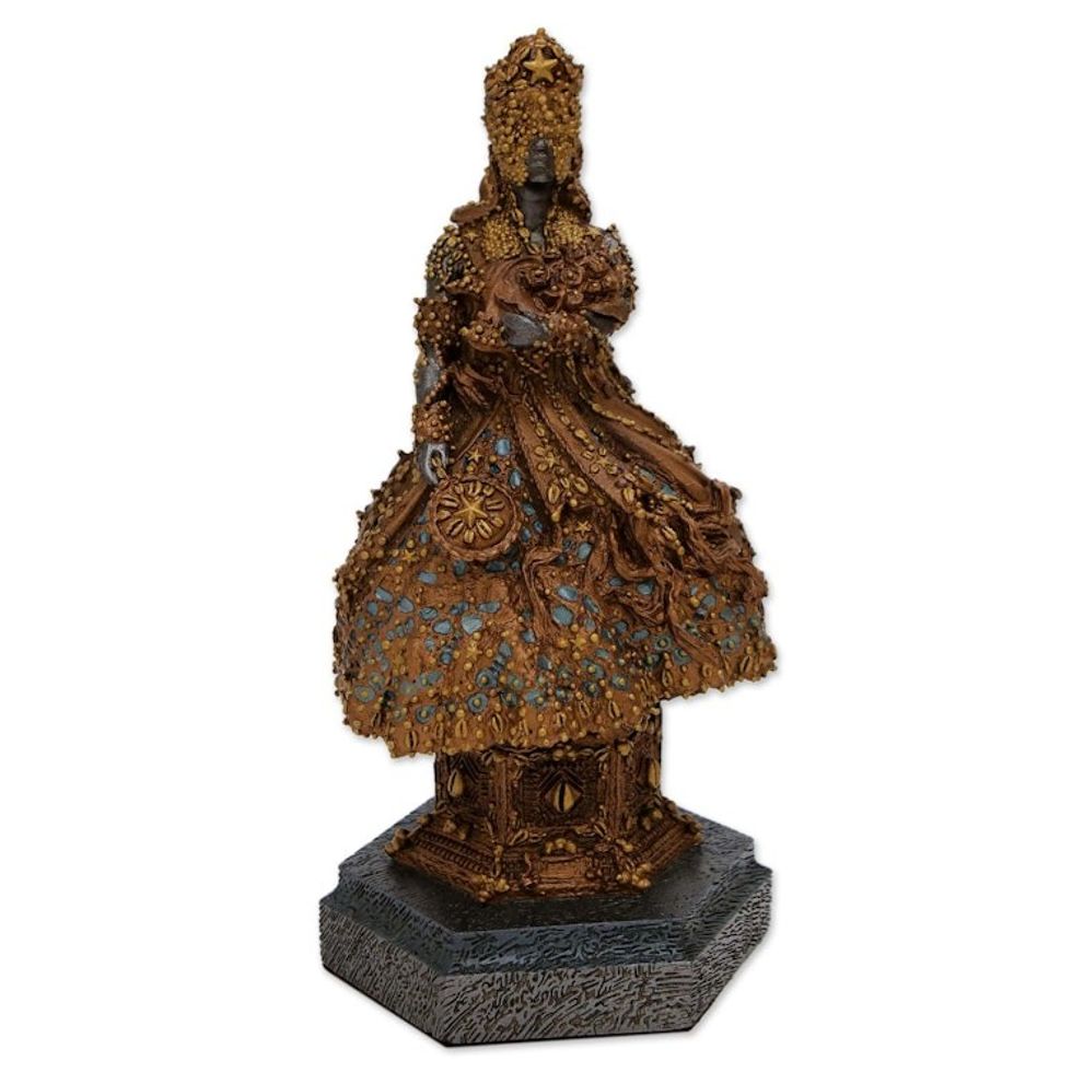 Brazilian Candomble Orixa Goddess Golden Resin Sculpture 'Golden Ocean Mother Goddess'