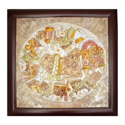 Alternate image for Framed Aluminum Repousse Aztec Archaeology Alcohol Painting Moon Goddess Coyolxahuqui