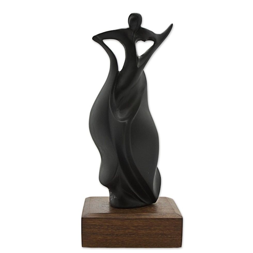 Abstract Woman Celebrates Triumphs in Black Resin Sculpture 'Triumph in Black'