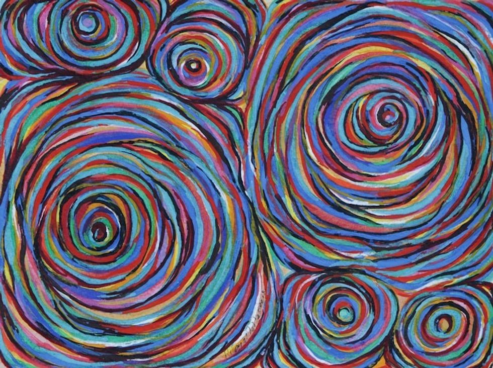 Circle Motif Colorful Abstract Painting from Brazil 'Solar System III'