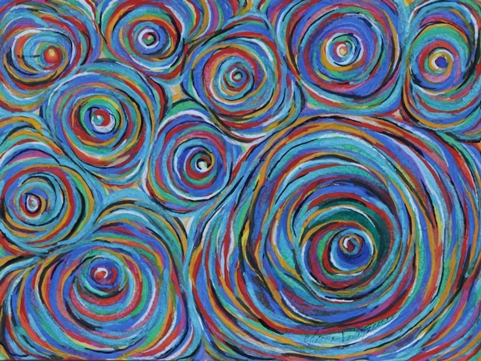 Colorful Circle Motif Abstract Watercolor Painting 'Solar System IV'