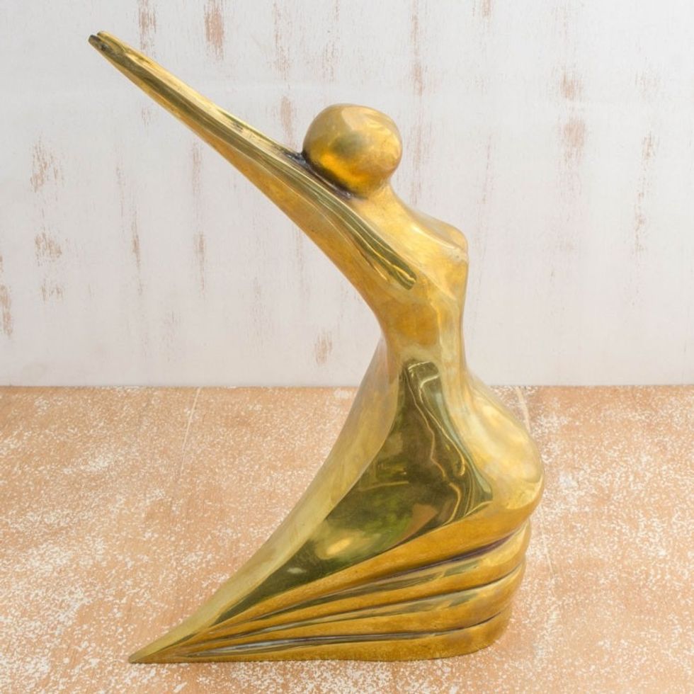 Polished Bronze Sculpture of Female Figure from Brazil 'Rise'