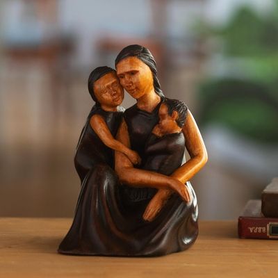 Alternate image for Cedar Wood Sculpture of a Woman with Her Two Children Protecting My Children