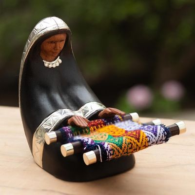 Alternate image for Hand Carved Weaver Sculpture Weaving Woman