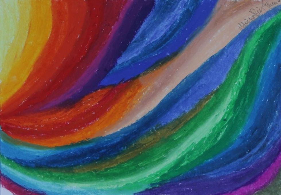 Signed Rainbow Abstract Painting from Brazil 'Rays II'