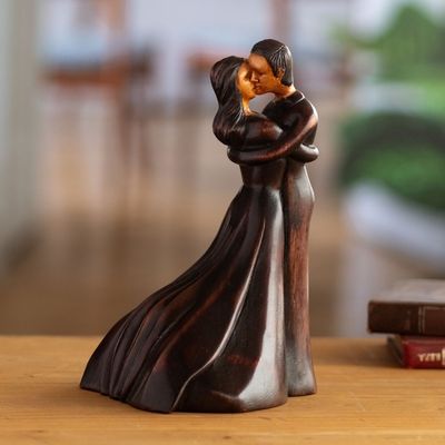 Alternate image for Stained Cedar Wood Figure of a Man and Woman Kissing Never-Ending Kiss