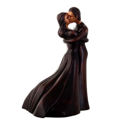 Alternate image for Stained Cedar Wood Figure of a Man and Woman Kissing Never-Ending Kiss