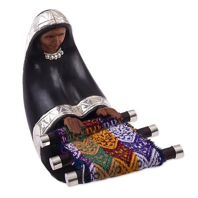 Alternate image for Hand Carved Weaver Sculpture Weaving Woman