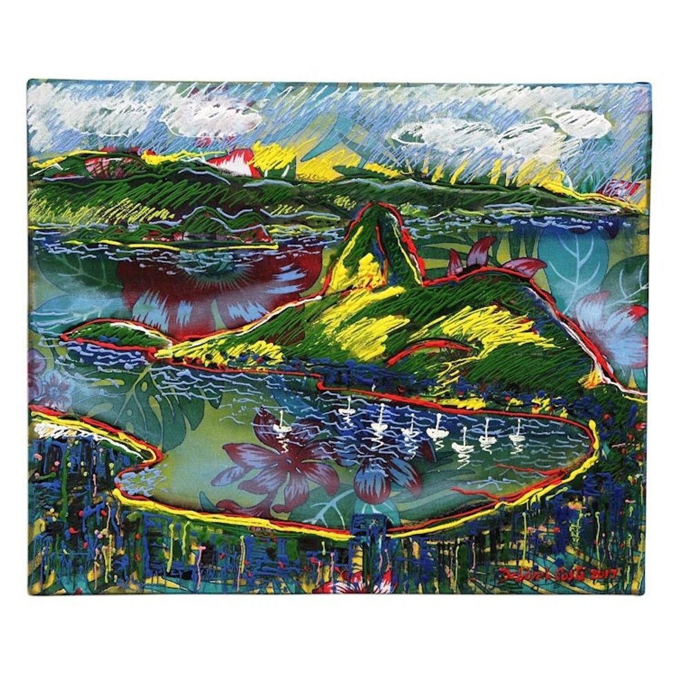 Signed Expressionist Painting of Sugarloaf Hill from Brazil 'Sugarloaf Hill in Green'