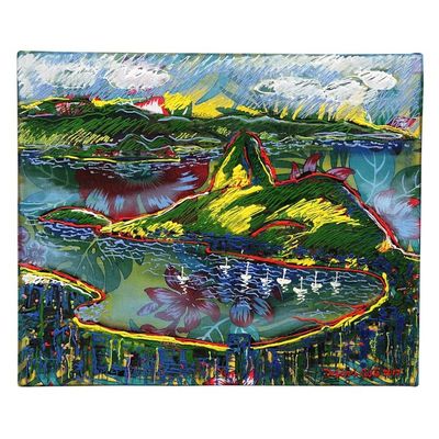 Alternate image for Signed Expressionist Painting of Sugarloaf Hill from Brazil Sugarloaf Hill in Green