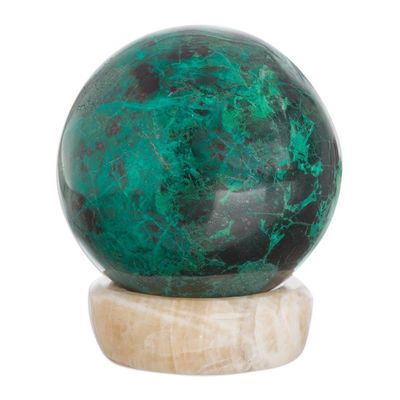 Alternate image for Crafted Chrysocolla Geometric Sculpture with Calcite Base Serenity