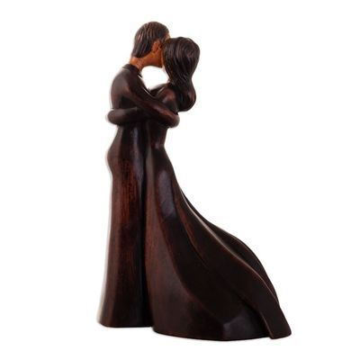 Alternate image for Stained Cedar Wood Figure of a Man and Woman Kissing Never-Ending Kiss