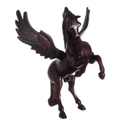 Alternate image for Artisan Crafted Hand Carved Cedar Winged Horse Sculpture Mythic Horse Pegasus