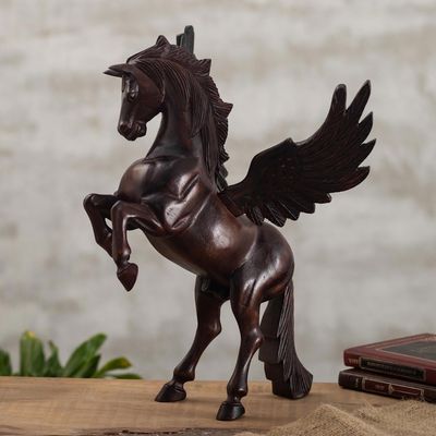 Alternate image for Artisan Crafted Hand Carved Cedar Winged Horse Sculpture Mythic Horse Pegasus