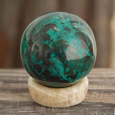 Alternate image for Crafted Chrysocolla Geometric Sculpture with Calcite Base Serenity