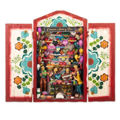 Alternate image for World Peace Project Ceramic  Wood Retablo from Peru Creating Love and Peace