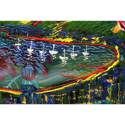 Alternate image for Signed Expressionist Painting of Sugarloaf Hill from Brazil Sugarloaf Hill in Green