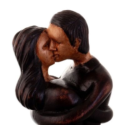 Alternate image for Stained Cedar Wood Figure of a Man and Woman Kissing Never-Ending Kiss