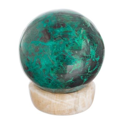 Alternate image for Crafted Chrysocolla Geometric Sculpture with Calcite Base Serenity
