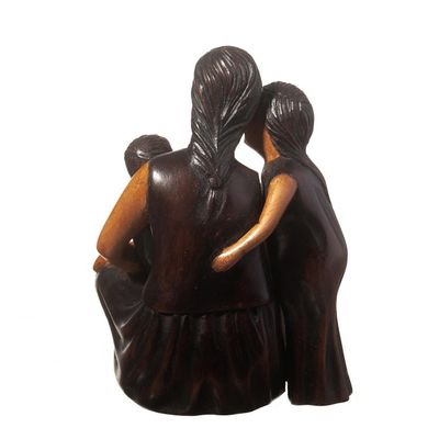Alternate image for Cedar Wood Sculpture of a Woman with Her Two Children Protecting My Children