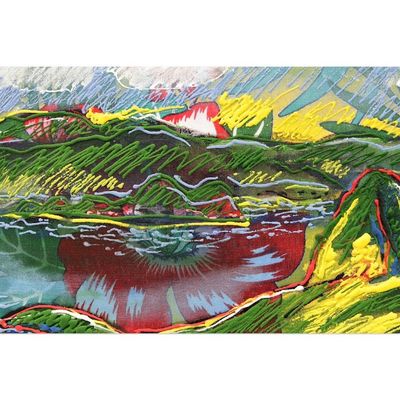 Alternate image for Signed Expressionist Painting of Sugarloaf Hill from Brazil Sugarloaf Hill in Green