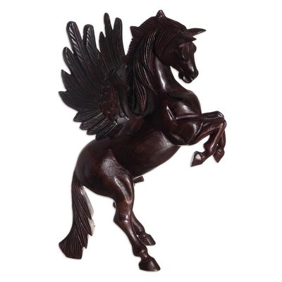 Alternate image for Artisan Crafted Hand Carved Cedar Winged Horse Sculpture Mythic Horse Pegasus