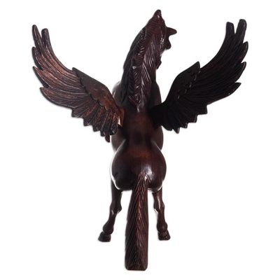 Alternate image for Artisan Crafted Hand Carved Cedar Winged Horse Sculpture Mythic Horse Pegasus