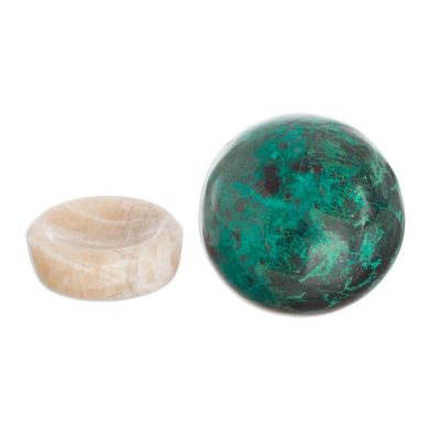 Alternate image for Crafted Chrysocolla Geometric Sculpture with Calcite Base Serenity