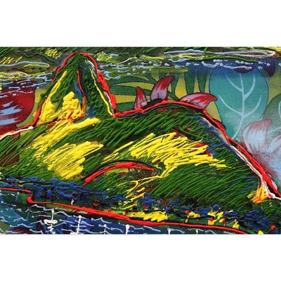 Alternate image for Signed Expressionist Painting of Sugarloaf Hill from Brazil Sugarloaf Hill in Green