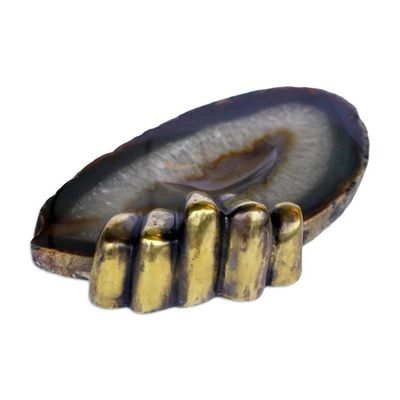Alternate image for Agate and Bronze Original Sculpture Left Hand Agate III