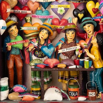 Alternate image for World Peace Project Ceramic  Wood Retablo from Peru Creating Love and Peace