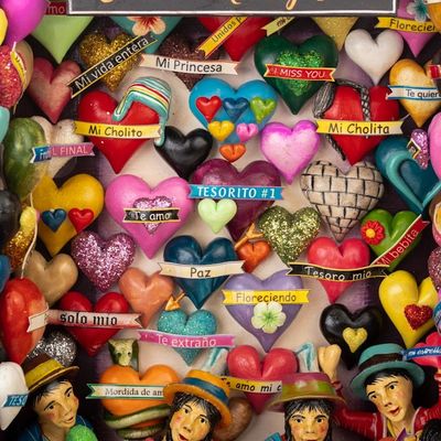 Alternate image for World Peace Project Ceramic  Wood Retablo from Peru Creating Love and Peace