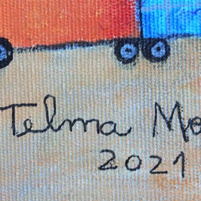 Alternate image for Original Naif Painting of Woman in the Airport Expectation