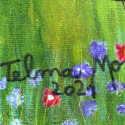 Alternate image for Original Naif Painting of Woman in the Airport Expectation