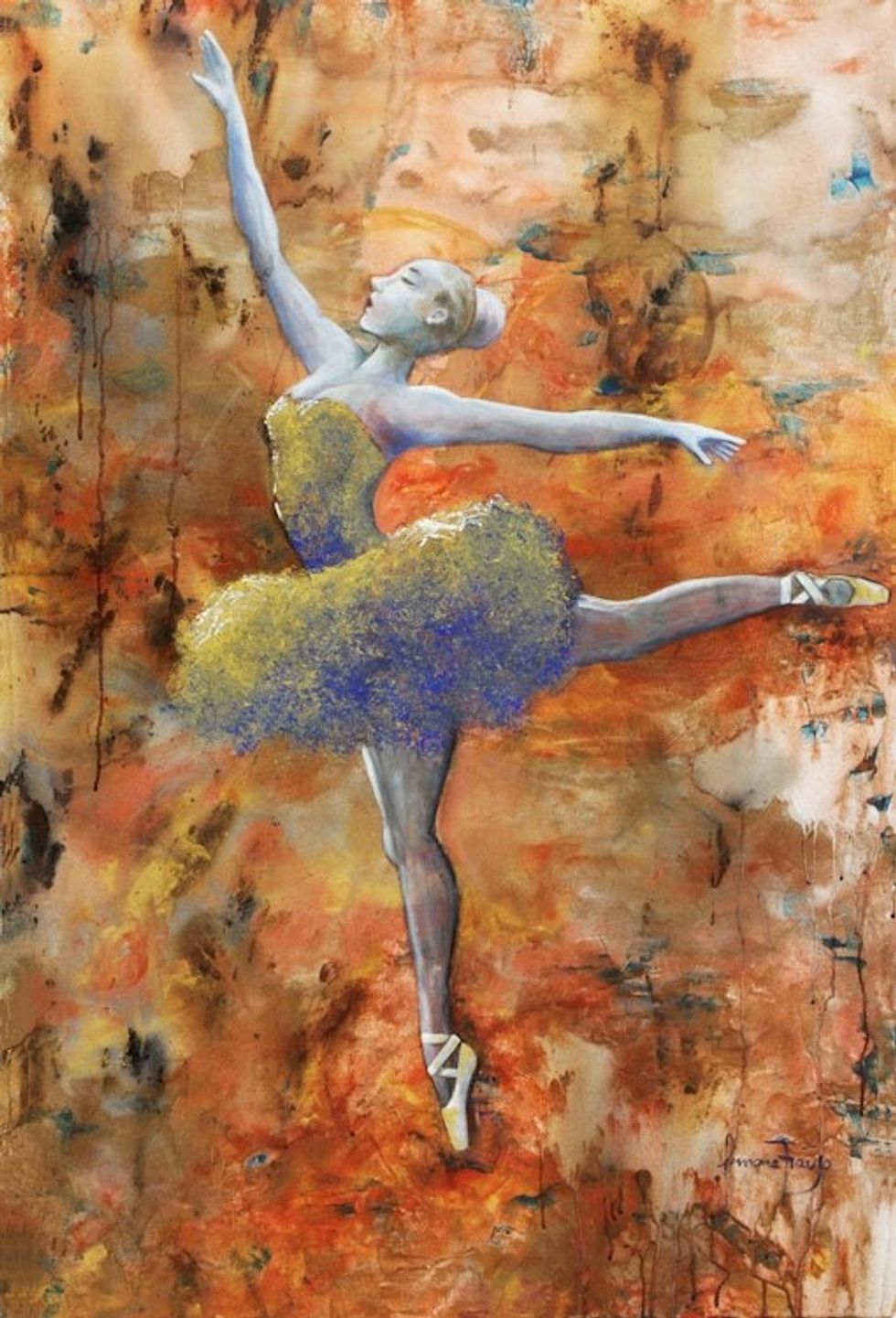 Signed Expressionist Painting of a Ballet Dancer from Brazil 'Simply Free'