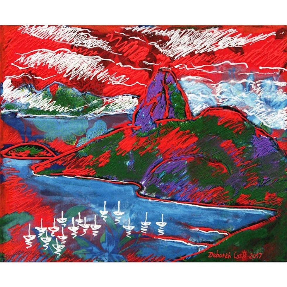 Expressionist Painting of Sugarloaf Hill in Red from Brazil 'Sugarloaf Hill in Red'