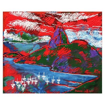 Alternate image for Expressionist Painting of Sugarloaf Hill in Red from Brazil Sugarloaf Hill in Red