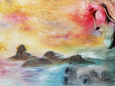 Alternate image for Signed Expressionist Painting of Sugarloaf Hill from Brazil Blessing