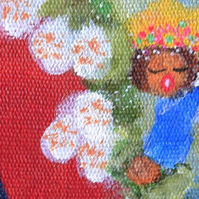 Alternate image for Colorful Naif Painting of Bride and Groom at the Altar The Wait II