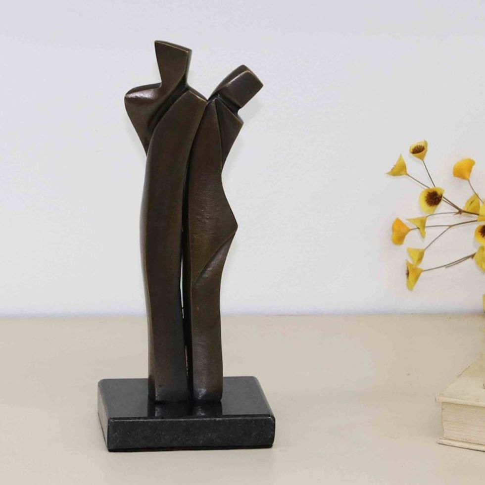 Signed Bronze Sculpture of a Couple Embracing 'Protected'