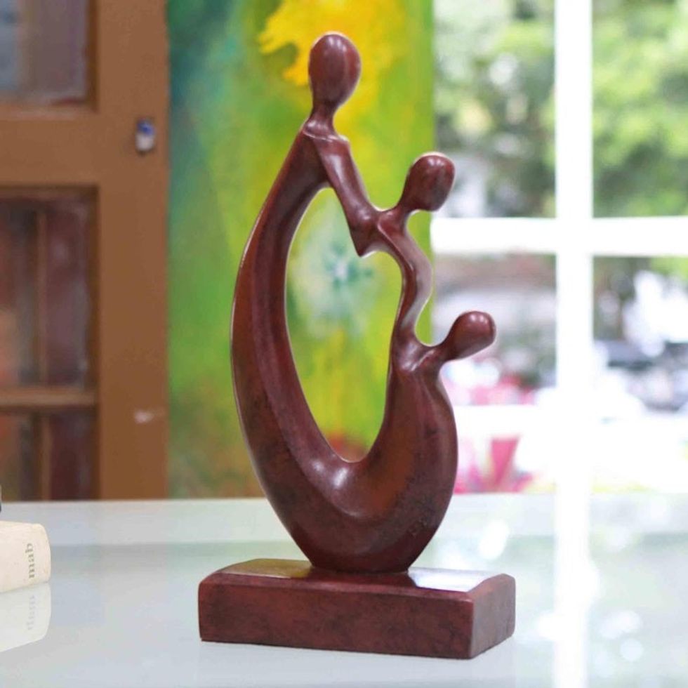 Modern Red Resin Holy Family Sculpture from Brazil 'The Holy Family'